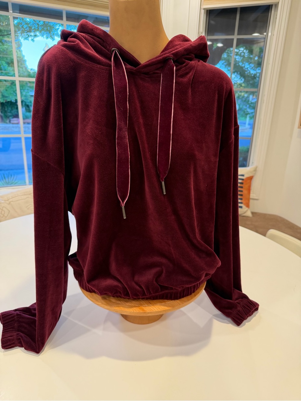 ANTHROPOLOGIE DAILY PRACTICE BURGUNDY VELOUR HOODIE